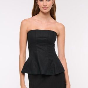 Linen blend strapless peplum top